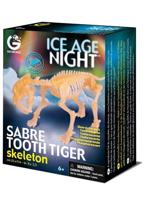 CL598K GEOWORLD Zobenzobu tīģera skelets Ice Age Night, Skeleton Sabre Tooth Tiger (new)