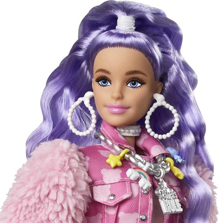 GXF08 / GRN27 BARBIE Extra Holding Jean Pink Heart Fur Hair Violet MATTEL for sale - 1