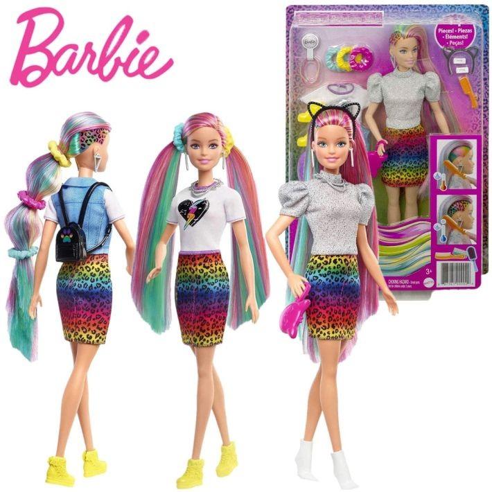 GRN81 Barbie Leopard Rainbow Hair Doll with Colour-Change Feature MATTEL - 1