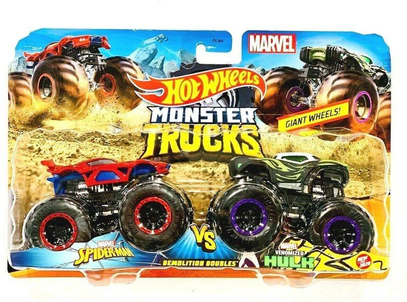 FYJ64 / GMR38 Hot wheels Monster Trucks Marvel Heroes Spider Man vs Venomized-Hulk for sale - 1