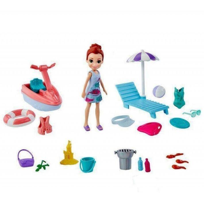 GFT96 / GFT95 Polly Pocket Surf Splash Playset 3 inch Polly Big Doll with Beach