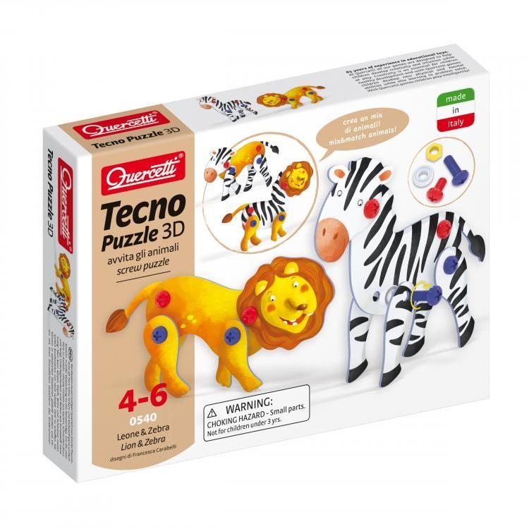 0540 Quercetti Tecno Puzzle 3D Lion and Zebra selling - 1