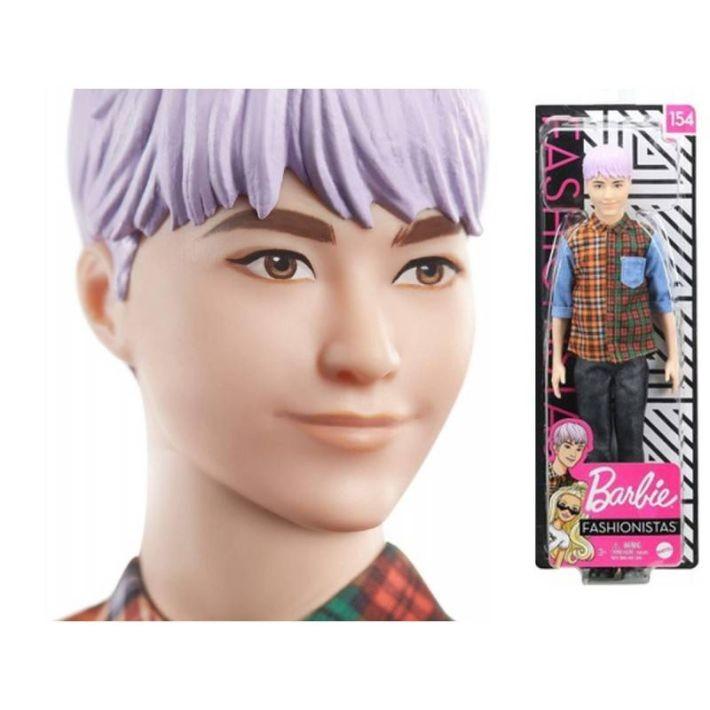 GHW70 Barbie Ken Fashionistas with Sculpted Purple Hair Wearing a Color-Blocked Plaid Shir MATTEL fo