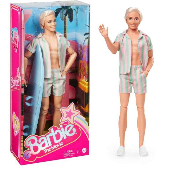 HPJ97 Barbie the Movie Ken Doll Wearing Pastel Striped Beach Matching MATTEL - 1