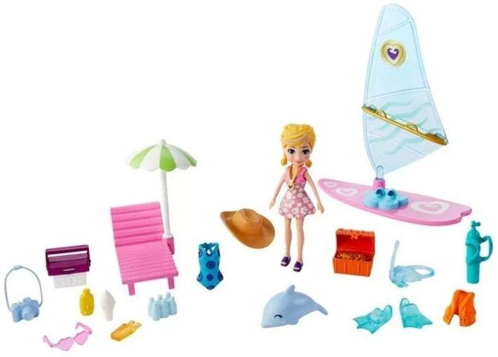 GFR01 / GFT95 Polly Pocket Surf Splash Playset 3 inch Polly Big Doll with Beach Surfing  (new) - 1