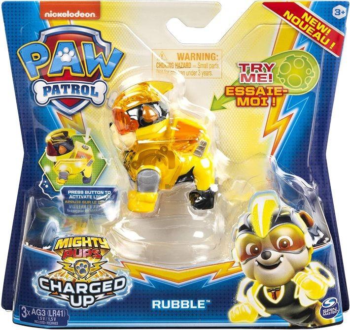 6055929 Spin Master Paw Patrol Mighty Pups Charged Up Figure - RUBBLE brand new