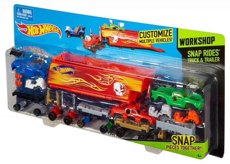 CDY04 / DFH62 Hot Wheels Snap Rides Truck and Trailer, Red - 1