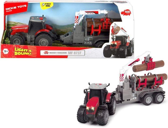  Dickie Toys 203737003 Massey Ferguson with Friction Light, Sound and Trailer Battery 42 cm TRAKTO (